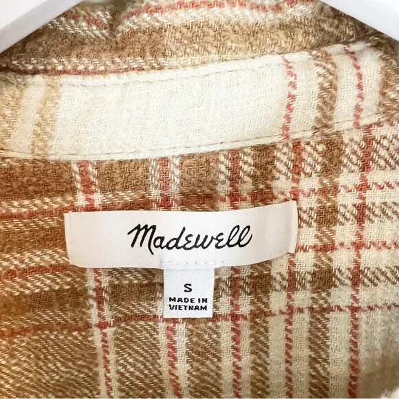 MADEWELL Slub Flannel Plaid Sunday Shirt in Earthen Sand sz‎ S - Picture 7 of 7